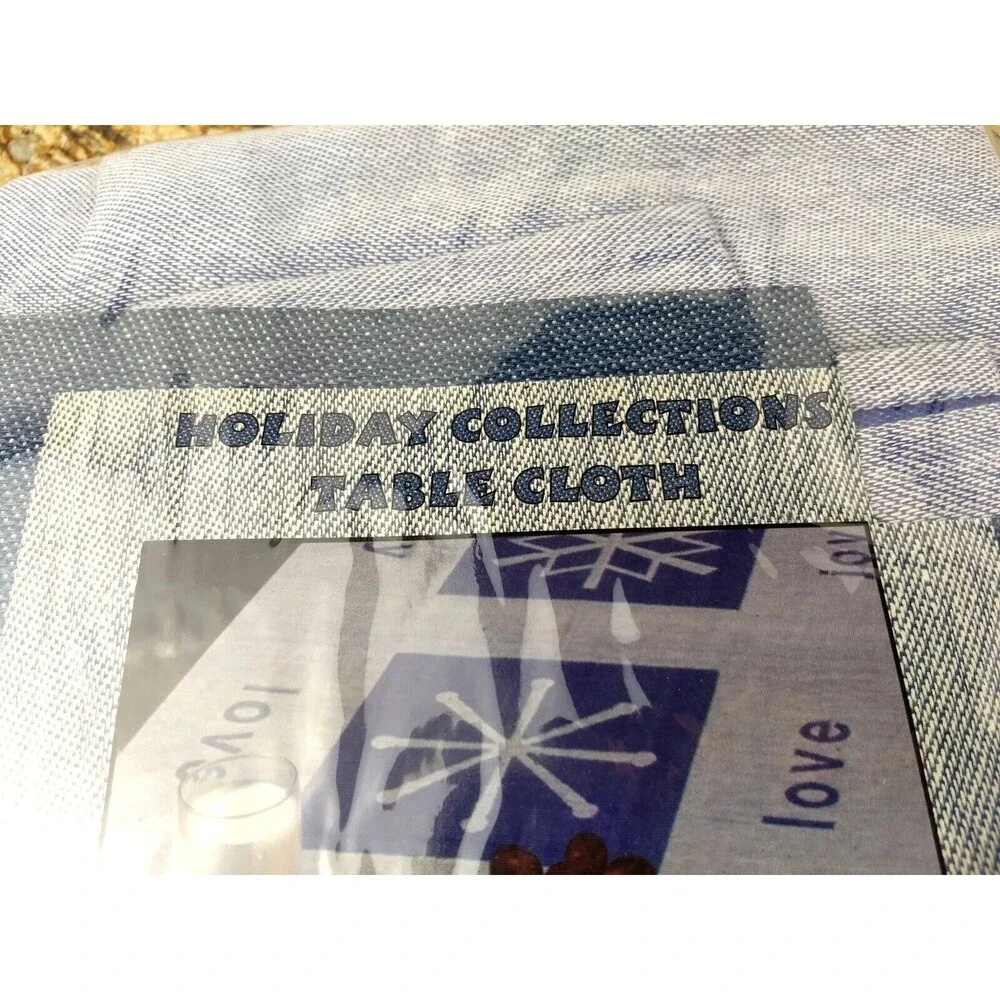 NEW Heather Blue Cotton Tablecloth 60x84‎ Oblong Holiday Collections Peace Love